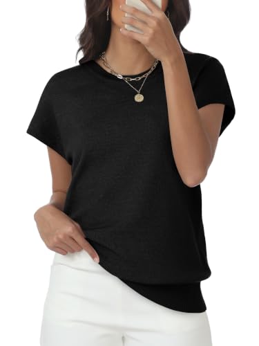 Image of Womens Tops Summer Sweaters Short Sleeve Shirts Dressy Casual Basic Casual Cap Sleeve Tops Beach Vacation Clothes
