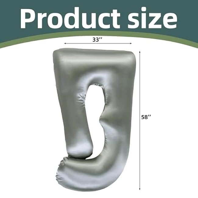 BALAPET Silky Satin Pregnancy Pillow Cover (ONLY Pillowcase), U Shaped Smooth Maternity Pillow Cover with Hidden Zip, Luxurious Soft & Breathable Large Pillow Protector for Side Sleeper,Dark Grey