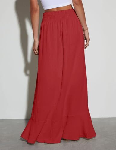 Image of Minclouse Women's Elastic Tie Waist Button Down Maxi Skirts Casual Loose Flowy Swing Slit Front Dress
