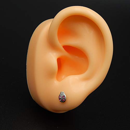 925 Sterling Silver Ladybug w/Rose Crystals Ear Studs 218072