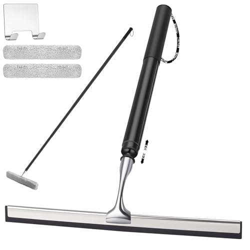 17 - 60 Metal Squeegee with Extension Pole for Window Glass Door Mirror 12 Wide Telescopic Shower Squeegee Cleaner with Long Handle (60 Telescopic Pole Squeegee)