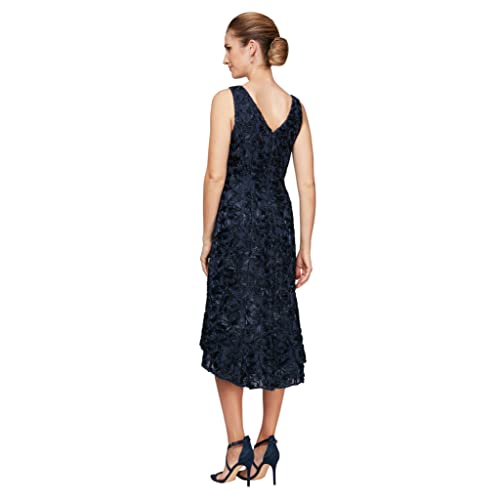 Image of Alex Evenings Women's Tea Length Dress with Rosette Detail (Petite and Regular)