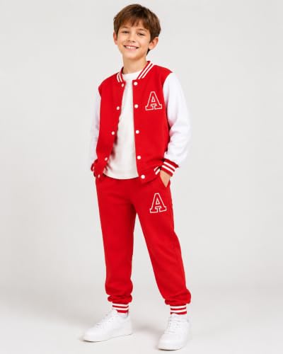Image of Cakaner Boys Color Block Button Down Shirt and Jogger Pants Button Up Sweatsuits Sets (Size: 5-12T)