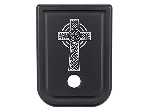 NDZ Performance Magazine Base Plate for Glock 17 19 19X 22 23 24 26 27 31 32 33 34 35 37 38 39 45 Gen 1-4 9MM .40 S&W Laser Engraved Anodized Aluminum in Black - Celtic Cross