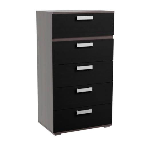 Homey - Sinfonier con 5 Cajones, Cómoda Modelo Leina, Práctica y Funcional, Acabado en Ceniza-Negro, Medidas: 60 cm (Ancho) x 109,4 cm (Alto) x 39,6 cm (Fondo)