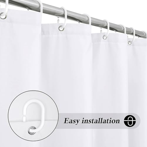 Grand rideau de douche en polyester blanc imperméable avec crochets