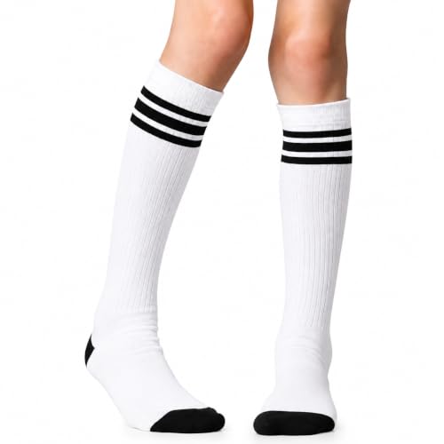 juDanzy chaussettes hautes sport rayures adhérence enfants (6-10 blanc/noir)