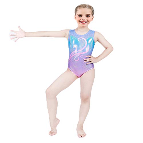 Image of ZIZI Gymnastics Leotards for Little Girls One-piece Sparkle Classical Dancing Athletic Purple Outfits with Short 3-12T