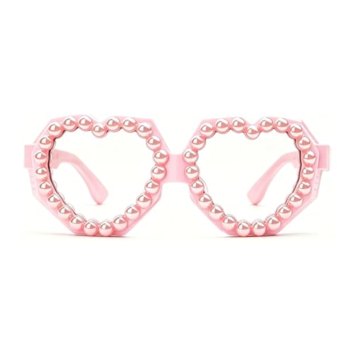 Image of laureles Fashion Pearl Heart Shaped Goggle Y2K Sunglasses Women One Piece Oversized Love Sun Glasses Men