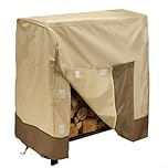 Alanmoship 210D Oxford Cloth Firewood Rain Cover, Log Store Cover With Ventilation Holes For Outdoor Wood Storage, Heavy Duty Garden Firewood Shed Protector With Handles, Beige(4FT)