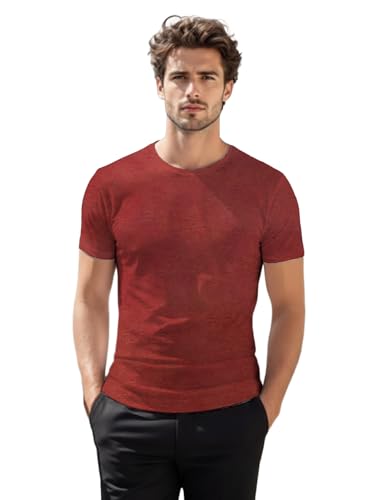 H2H Shorts Sleeve Casual T-Shirts for Men Maroon US M/Asia L (CMTTS0198)