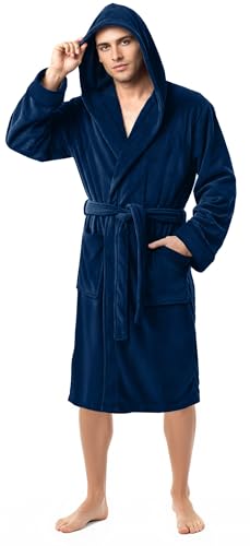 NY Threads Bata para hombre con capucha, ropa de dormir suave y acogedora, Azul Marino, X-Grande