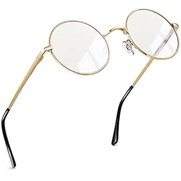 Joopin Redondo Azul luz Óculos Mulheres Homens, Metal Círculo Azul Luz Bloqueio Óculos Computador Jogos Tevê (Ouro)