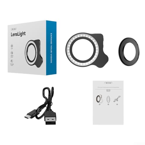 Lumière de remplissage d'objectif macro avec 3 températures de couleur et 5 niveaux de luminosité, IRC 95+, 32 perles LED pour téléphone portable et appareil photo, adaptateur 37 mm-52 mm inclus