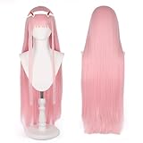 SEISAIDO Zero Two Long Pink Cosplay Wig with Horns for 02 Anime Cosplay Wigs with Bangs + Cap for Halloween Costume Party