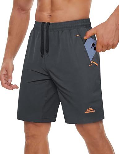 TACVASEN Mens Quick Dry Shorts Lightweight Outdoor Shorts with Zip Pockets Grey,34