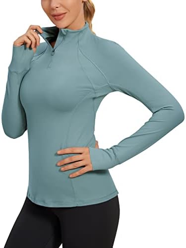 CRZ YOGA Women’s Long Sleeve Quarter Zip Pullover Slim Fit Athletic Yoga Tops Workout Running Shirts with Thumbholes