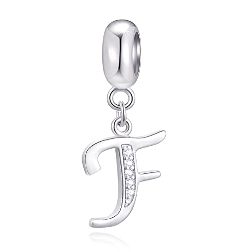 Letter F Charms Initial F Alphabet Pendant Beads, 925 Sterling Silver Letra Charm Dangle With Clear Cz, Fit Pandora Family Bracelet, Gifts For Friendship/Father's Day/Friends/February #TOP9