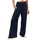 PREMIUM DESIGN: Linen Pants Women, High-waisted palazzo pants featuring smocked elastic waistband, flowing wide-leg silhouette, and pleated front detail for an elegant, flattering fit COMFORTABLE FABRIC: Womens Linen Pants, Breathable linen blend mat...