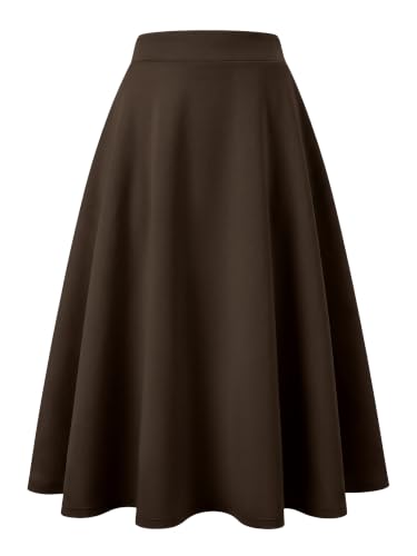 ANRABESS Women's A-Line Elastic High Waist Midi Skirts Brown M | Air Layer Wrinkle Free Long Skirt with Pockets, Work Business Casual Modest Vintage Wear, Comfy Daily Fall Winter Outfits