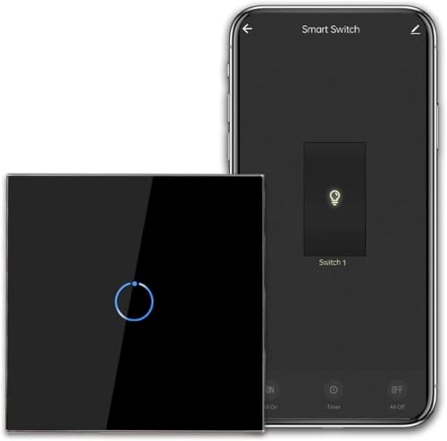 Image of QNQ SMART WiFi TOUCH SWITCH 1 GANG (20 amps) 4000 WATTS /SWITCH GLASS :SUITABLE FOR A /C. WATER HEATER. Home Automation. fits in 2 module concealed board (BLACK)