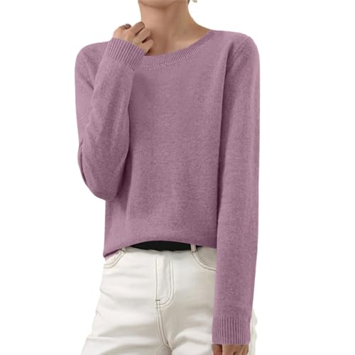 OIOLOYJM Fall Cashmere Sweaters for Women 2025 Crewneck Long Sleeve Tops Knitted Pullovers Lightweight Merino Wool Sweater