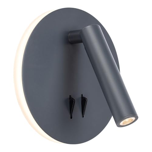 Arum Applique Liseuse LED Murale SLOW 9W (6W+3W) – Double Éclairage Tête de Lit avec 2 Interrupteurs – Spot de Lecture Orientable & Rétro-éclairage Ambiance – Gris Anthracite (Blanc Chaud)
