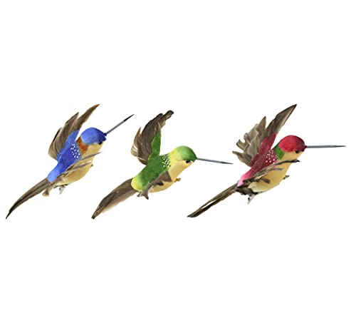 Touch of Nature 1-Piece Open-Winged Hummingbird Assortment on Clip for Arts and Crafts, 3.75-Inch, Blue/Green/Red