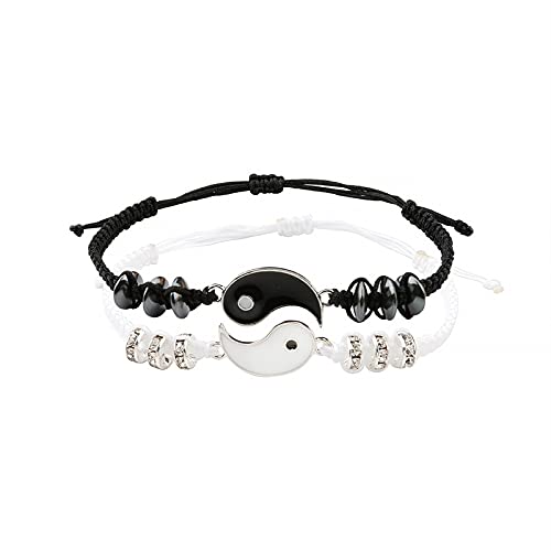 FOUTP Meilleur ami pour 2 Bracelet à Cordon Ajustable Yin Yang pour BFF Relation d'amitié Petit ami Petite Amie Cadeau de la Saint-Valentin (Argent) Cover