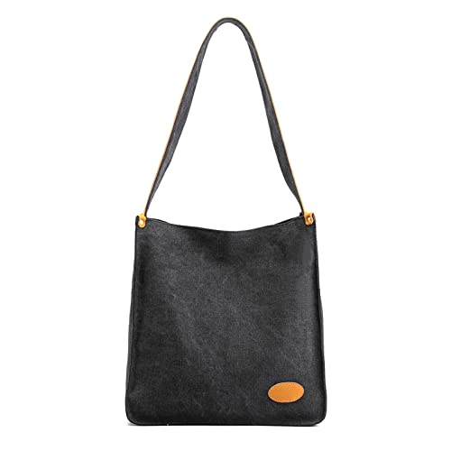 CORIOS Bolso de Hombro para Mujer Bolso de Mano Lona Bolso Bandolera Bolsa de Ocio Bolso Tote Multifuncional Bolsa de Cuerpo Cruzada para Trabajo Compras Citas Viajes Negro Cover