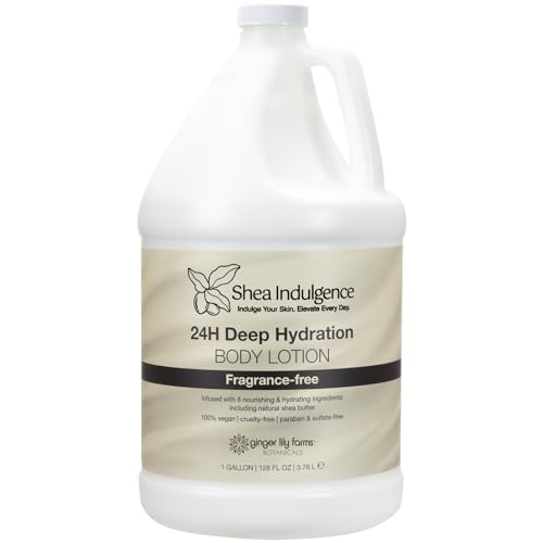 Ginger Lily Farms Botanicals Shea Indulgence 24H Deep Hydration Body Lotion 100% Vegan & Cruelty-Free Fragrance-Free 1 Gallon (128 fl oz) Refill