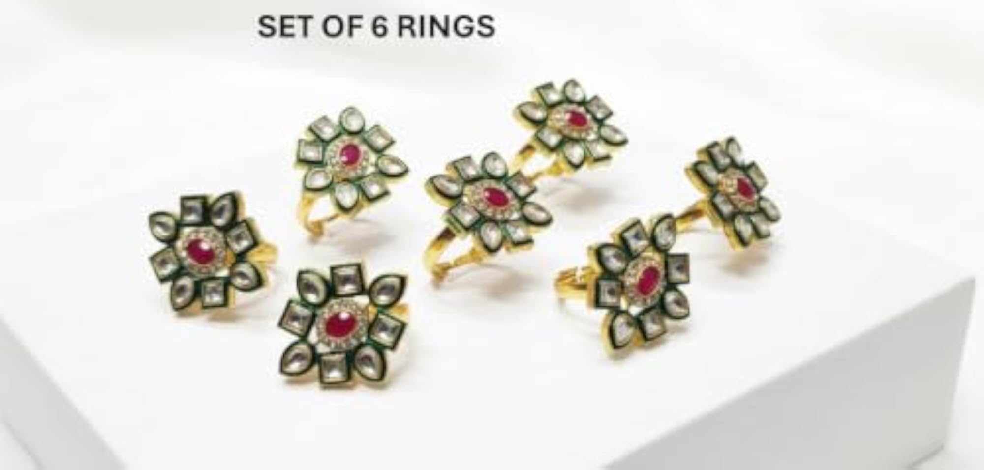 Kundan Ring with Green Enamel and Ruby Centre Stone, Elegant Gift