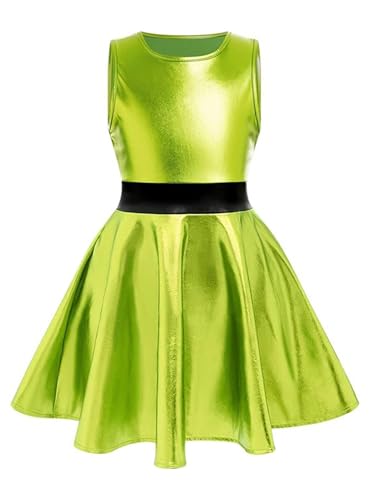 Girls Shiny Metallic Alien Robot Dress Futuristic Holographic Sleeveless Space Skater Dress