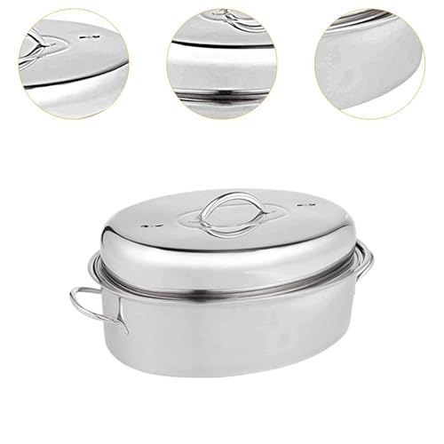 Fish Poacher Roasting Pan 16in with Lid Multiuse Cookware Comfortable Grip Oval Cookware Roaster Potatoes Eggs Coarse Grains, B - Image 3