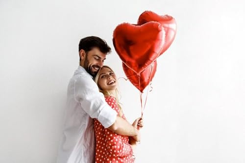 Image of Biapian Red Heart Balloons, 10PCS 18inch Metallic Red Foil Heart Shaped Balloons for Helium, Valentine Decorations, Wedding, Birthday, Anniversary