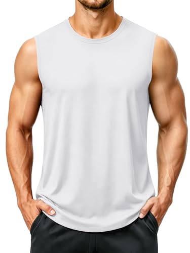 Image of KEFITEVD Sleeveless Shirts for Men Tank Top Summmer UV Protection UPF 80+ T-Shirts Quick Dry Athletic Muscle Tank Tops White L