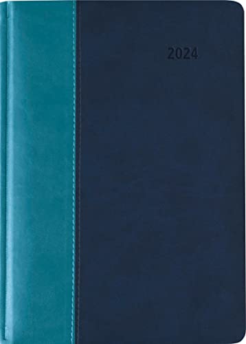 Balacron Tisch-Querkalender 2024 Blau • Büro-Planer 29,7x13,5 Cm • Mit Registerschnitt Und Verlängerter Rückwand