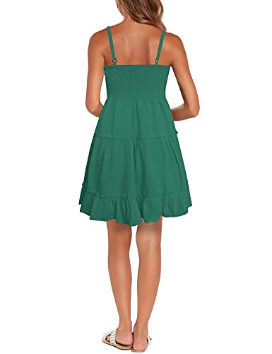 Image of FANCYINN Women Floral Casual Tiered Mini Dresses Spaghetti Strap V Neck Backless A Line Swing Short Dress with Pockets