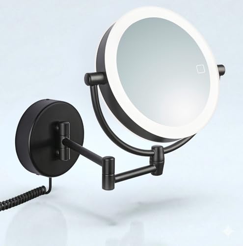 Libaro LED Kosmetikspiegel Modena schwarz – 360° Wand-Schminkspiegel mit Dimmer, Tageslicht-LEDs & 5x/10x Vergrößerung für perfektes Make-up