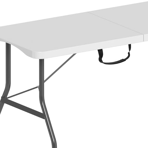 ZENO Folding Table 6FT | Heavy Duty Foldable Table | Portable and Durable Aluminium Frame | Perfect for Camping Catering Picnic Garden Patio BBQ Party | Trestle | White Fold Up Plastic Top - Image 7
