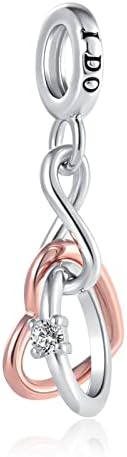 QeenseKc Two Tone Engagement Ring Dangle Charm Wedding Ring Bead for Pandora Bracelet Bridal Gift (Aut-105_Ring)