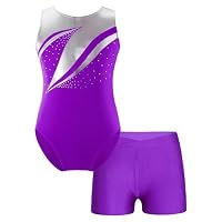 Body Ginnastica Per Bambina Con Brillantini – Set Con Pantaloncini E Fascia, Senza Maniche, Per Danza E Gare, Taglie 6-16 Anni