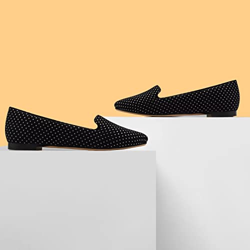 Image of MUSSHOE Black Flats for Women Pointed Toe-Comfortable Business Casual Work Shoes, Dressy Suede Slip On with Memory Foam for Office, Teacher & Standing All Day