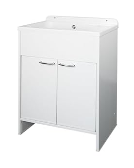 Foto di Negrari Lavatoio Salvaspazio in Resina PVC, Resistente all'umidità, Vasca resistente agli acidi di uso comune, Kit di scarico con pilettone in metallo, L58 x P38 x H85 cm, Bianco