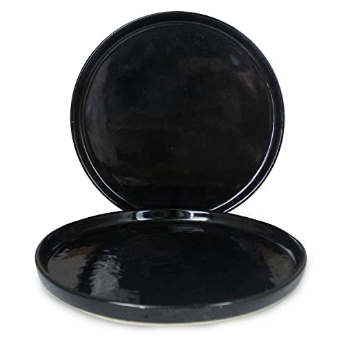 Roro Ceramic Stoneware Glossy Black Lipped Dinner Plates - Modern Handmade Masterpieces, 10.5 Inch Set Of 2 #TOP1
