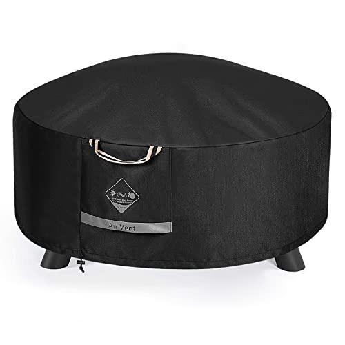Qh.home Fire Pit Cover Round 900D Strong Tear Resistant - 100% Waterproof Outdoor Fire Pit Cover With Pu Coating, Upf 50+ Firepit Covers Round Uv Resistant And Fading Resistant, (50" D X 24" H, Black) #TOP24