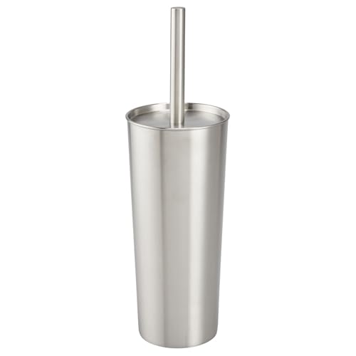 mDesign Slim Metal Toilet Brush Set - Modern Freestanding Holder for Bathroom - Practical With Rust-Resistant Finish - Silver