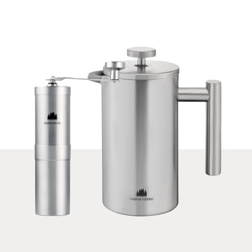 Groenenberg Promo Pack 1 | Cafetière à piston 600ml + Moulin à café manuel | French Press avec filtres de rechange