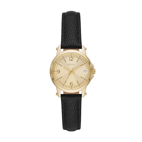 Montre femme RELIC Fossil Matilda montre a quartz dore et bracelet cuir noir chic modèle ZR34630