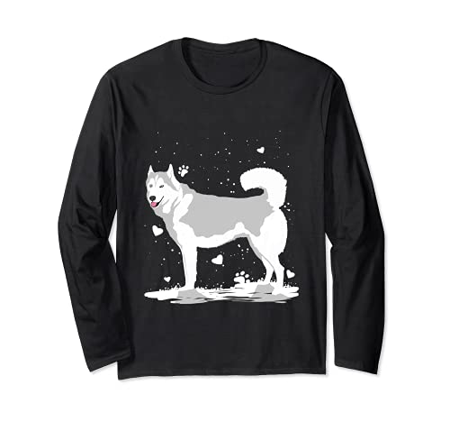 Siberian Husky Dog In Snow Long Sleeve T-Shirt, Black